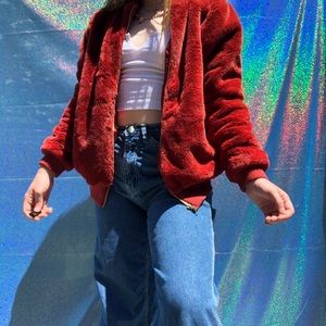 Forever 21 red fuzzy zip up hoodie! ❤️